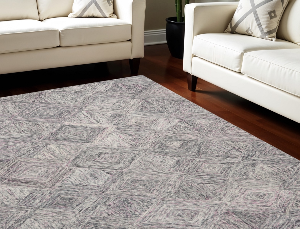 554763 8 x 11 ft. Wool Geometric Rectangle Area Rug, Ivory, Black & Gray