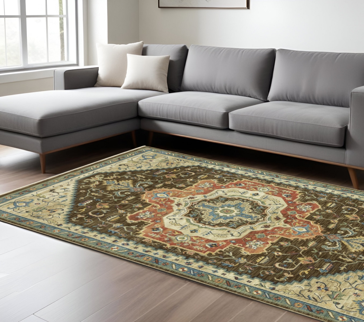 574616 8 x 11 ft. Oriental Rectangle Area Rug with Fringe, Brown & Orange