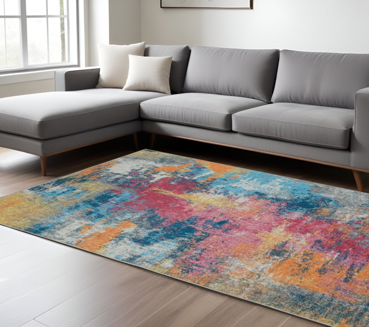 574983 8 x 10 ft. Abstract Distressed Rectangle Area Rug, Blue, Yellow & Red