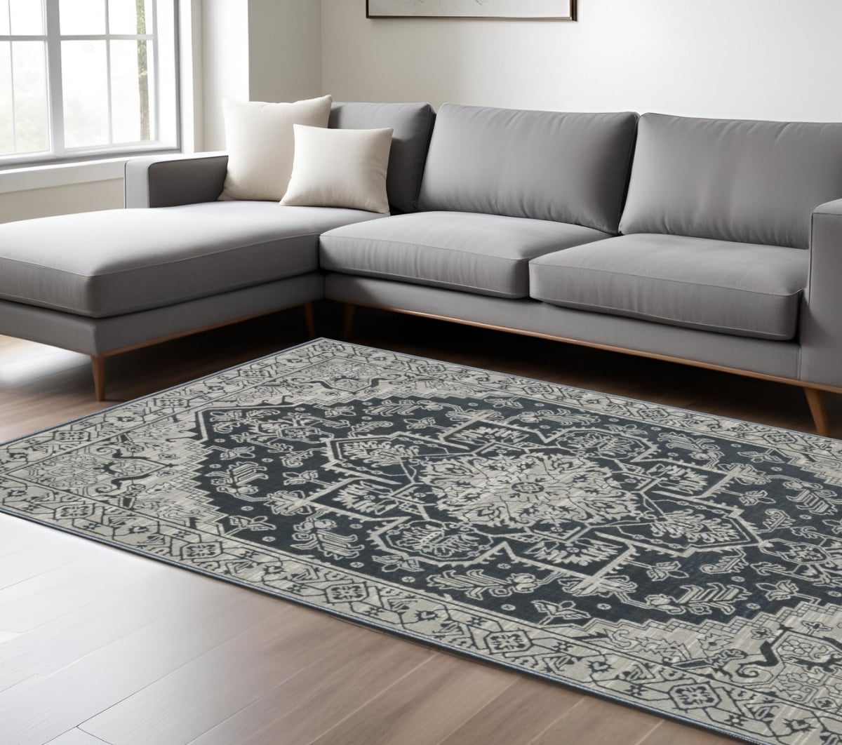574696 10 x 13 ft. Oriental Rectangle Area Rug, Blue & Gray