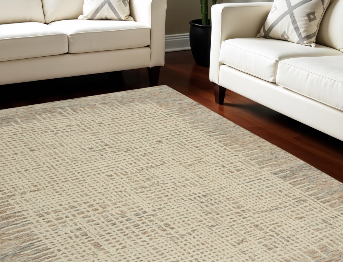 553395 8 x 10 ft. Wool Abstract Rectangle Area Rug, Beige & Tan