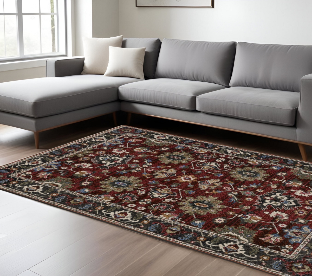 574906 10 x 13 ft. Oriental Rectangle Area Rug with Fringe, Red, Blue & Charcoal