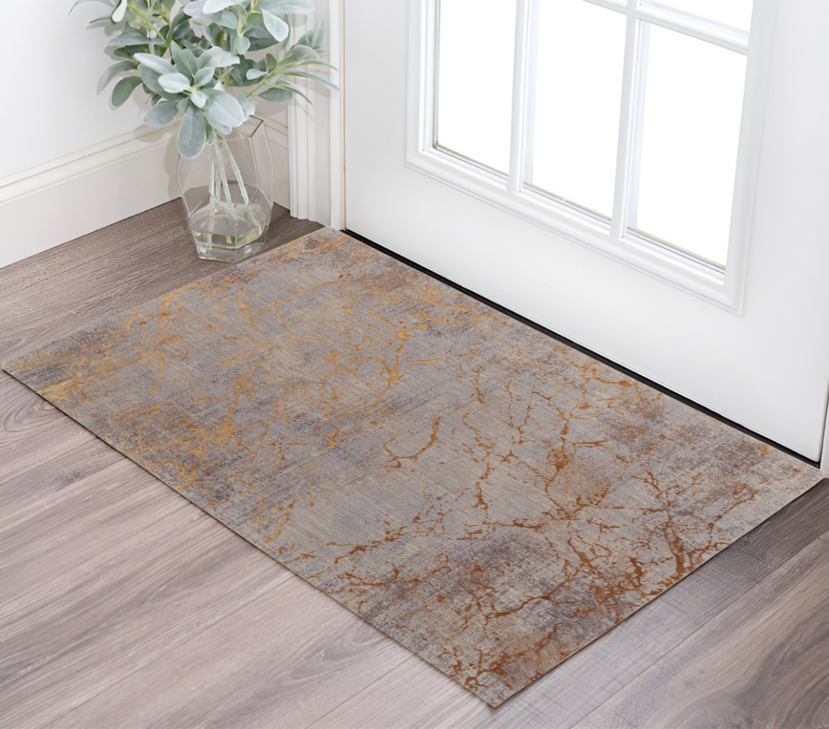 567948 2 x 3 ft. Abstract Power Loom Rectangle Area Rug, Gold, Brown & Gray