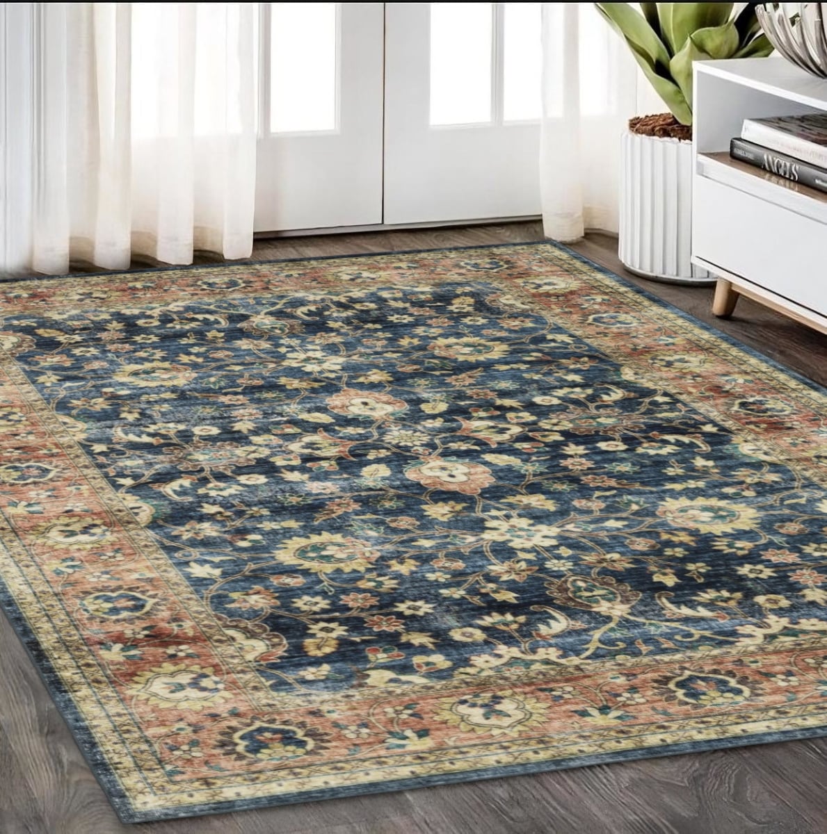 574710 5 x 7 ft. Oriental Distressed Rectangle Area Rug, Blue & Rust