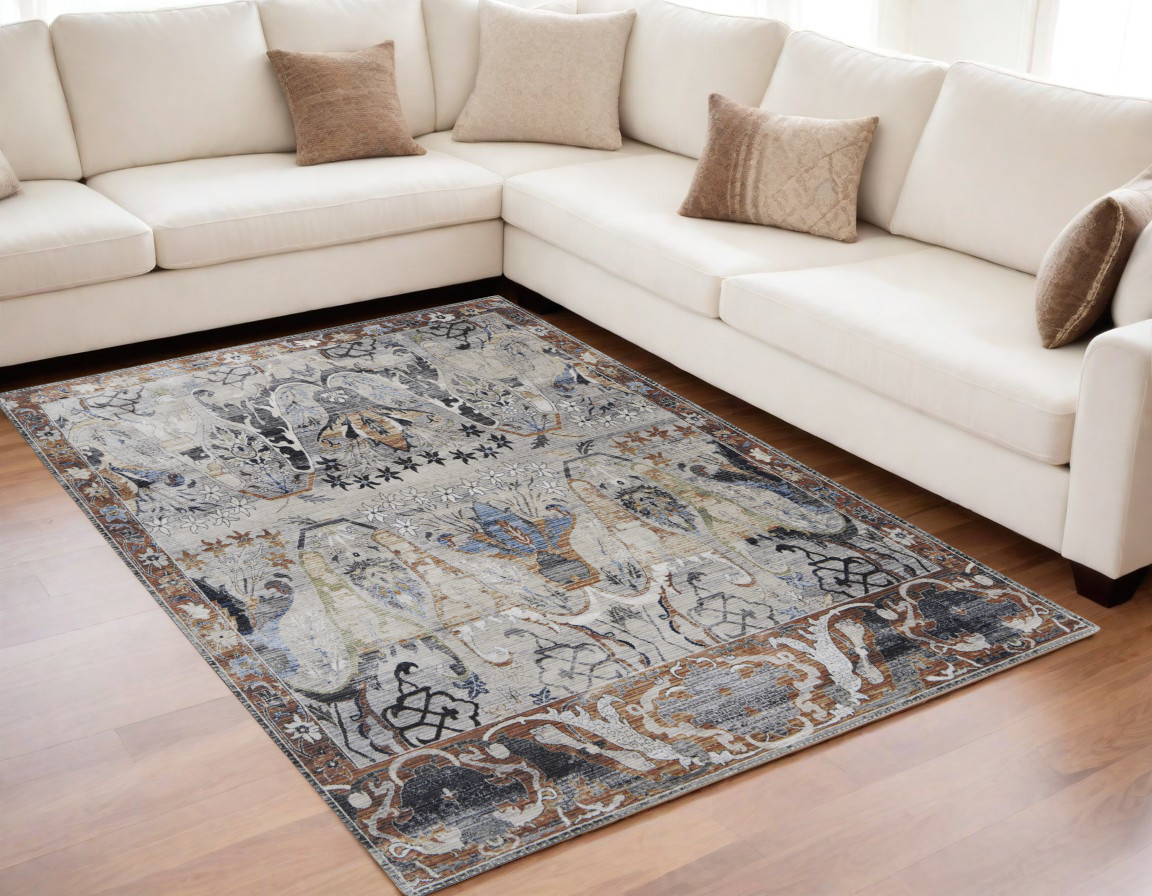 567400 5 x 8 ft. Ikat Power Loom Rectangle Area Rug, Gray, Black & Red