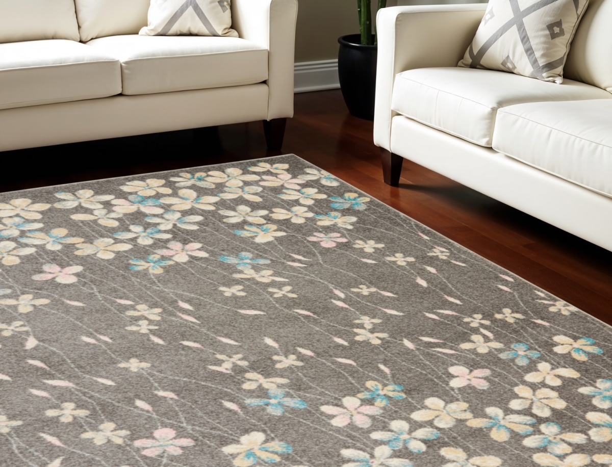 550955 6 x 9 ft. Floral Rectangle Area Rug, Beige & Gray