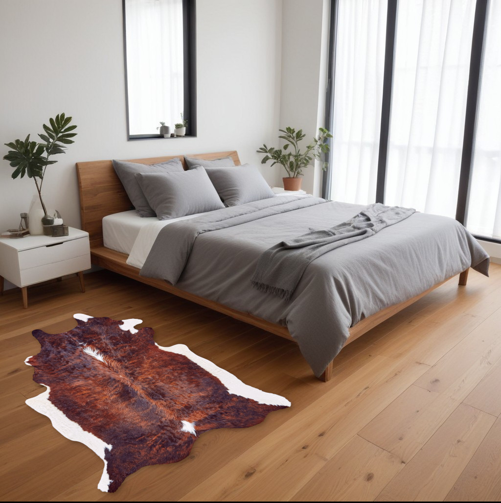 567901 4 x 5 ft. Cowhide Animal Print Power Loom Rectangle Area Rug, Brown & White