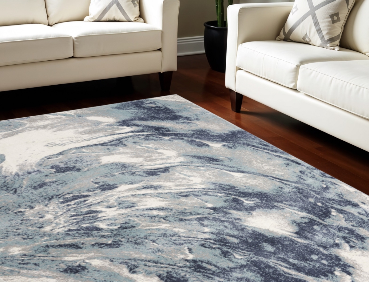 569616 8 x 10 ft. Abstract Power Loom Rectangle Area Rug, Blue