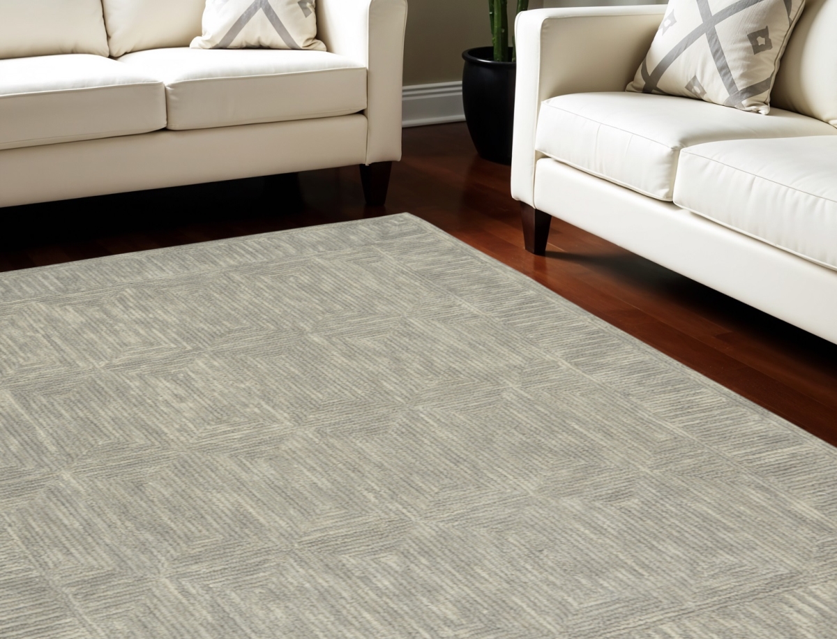 553502 8 x 10 ft. Wool Geometric Rectangle Area Rug, Gray & Ivory