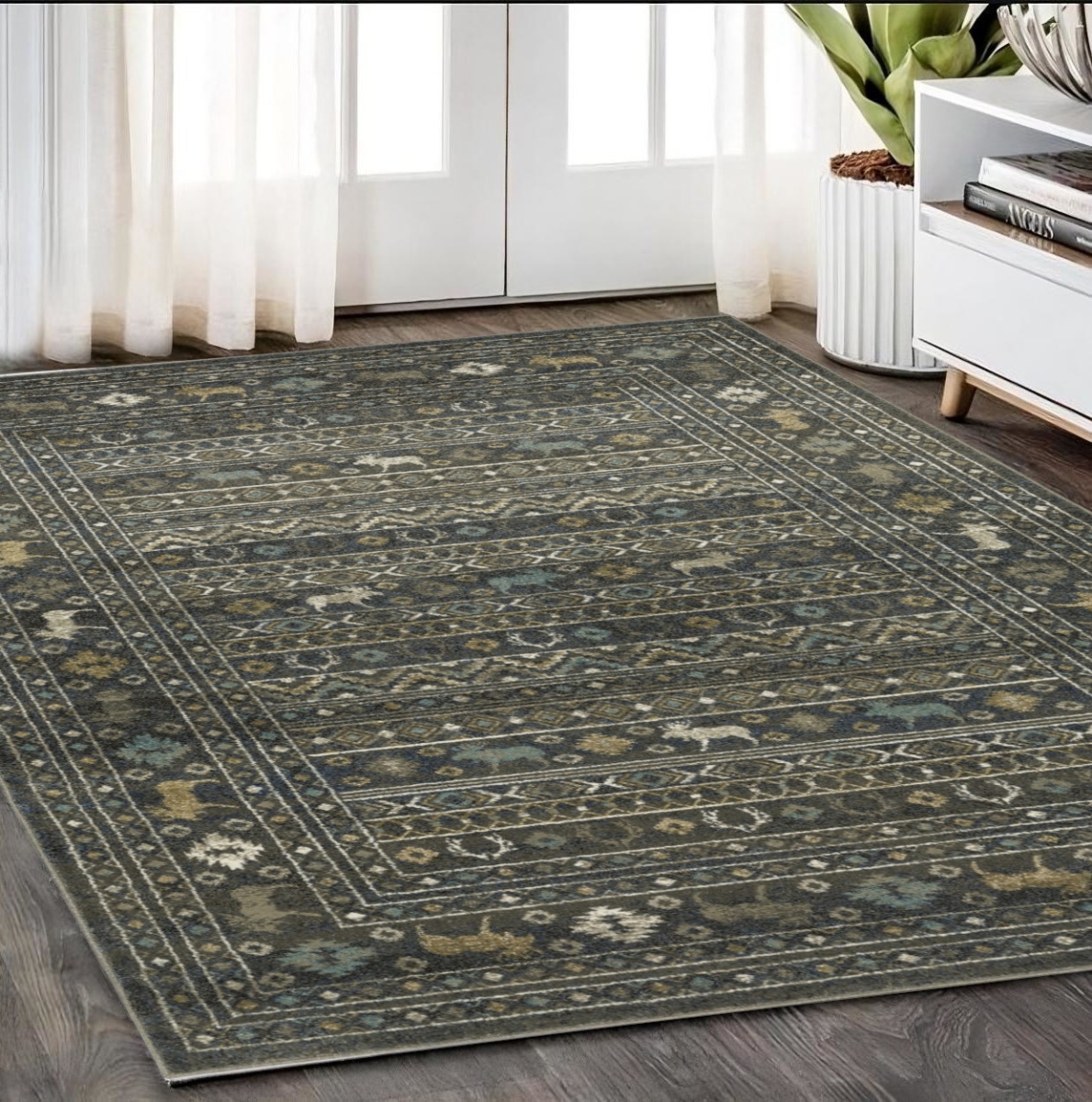 576534 5 x 7 ft. Southwestern Rectangle Area Rug, Blue & Gold