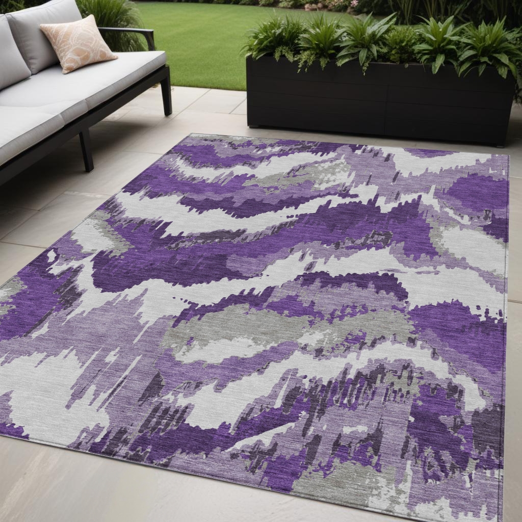 Picture of HomeRoots 590203 5 x 8 ft. Abstract Washable Indoor & Outdoor Rectangle Area Rug&#44; Purple&#44; Lavender & Gray