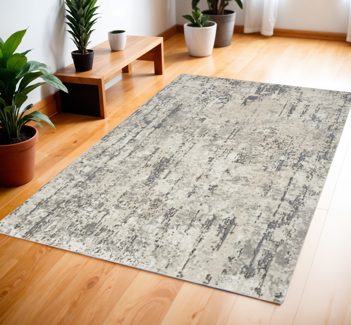 545170 4 x 6 ft. Abstract Power Loom Rectangle Area Rug, Gray & Ivory