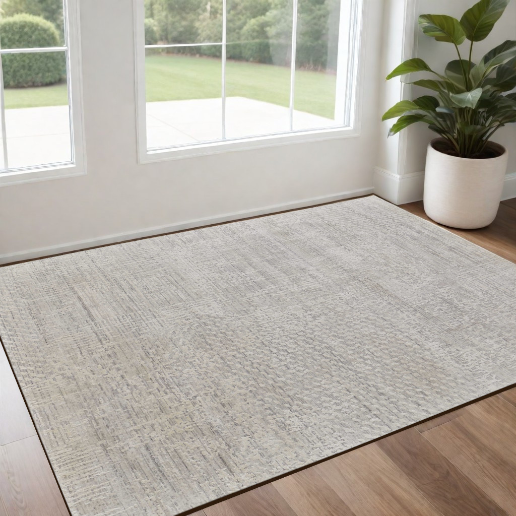 566913 3 x 5 ft. Abstract Hand Woven Worn Faded Rectangle Area Rug, Ivory & Gray