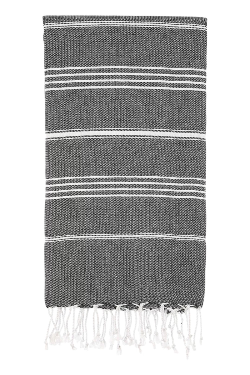 Turkish Cotton Throw Blanket - White & Black - 39 x 71 in. - Tassels - Reversible