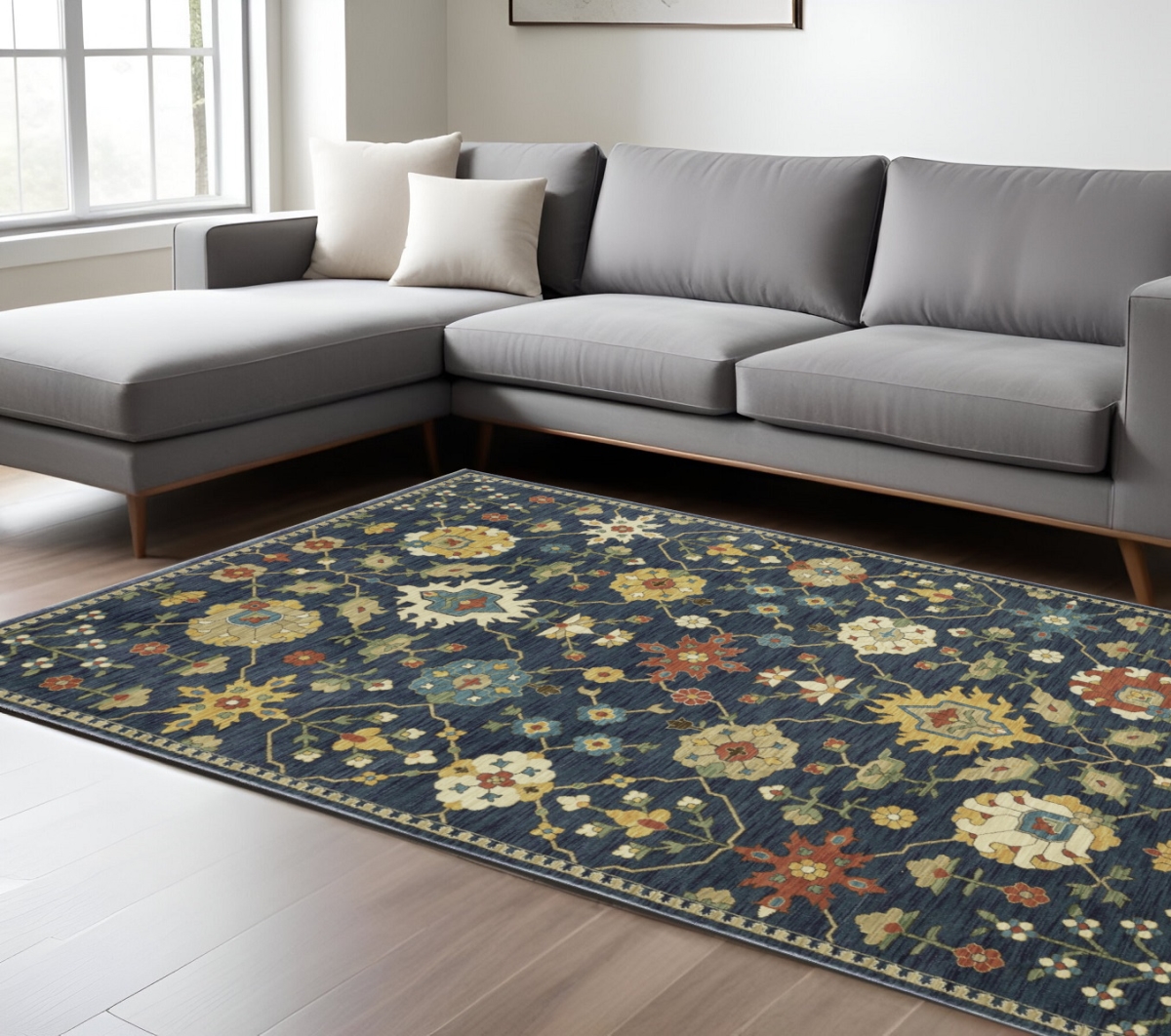 574579 7 x 10 ft. Oriental Rectangle Area Rug with Fringe, Blue & Gold