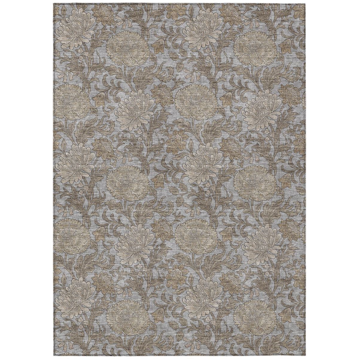 581237 9 x 12 ft. Floral Washable Indoor & Outdoor Rectangle Area Rug, Gray, Silver & Taupe