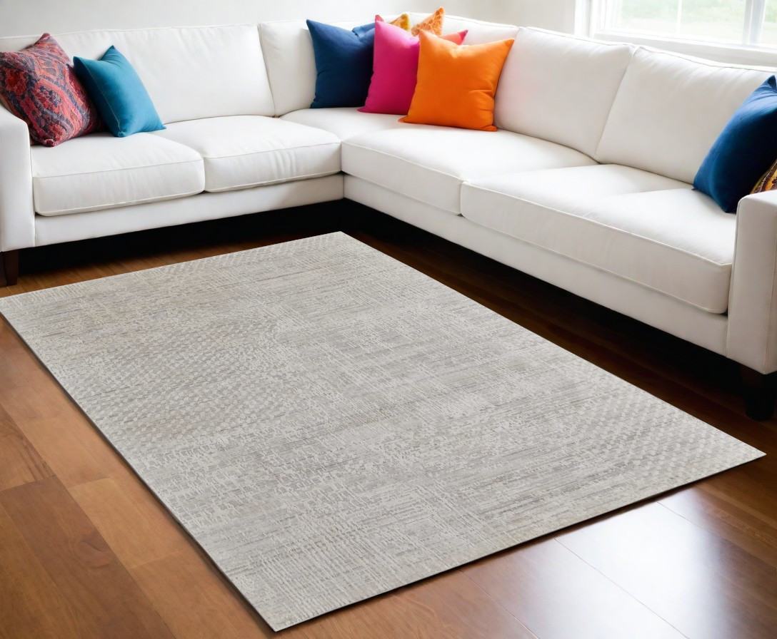 566915 5 x 8 ft. Abstract Hand Woven Worn Faded Rectangle Area Rug, Ivory & Gray