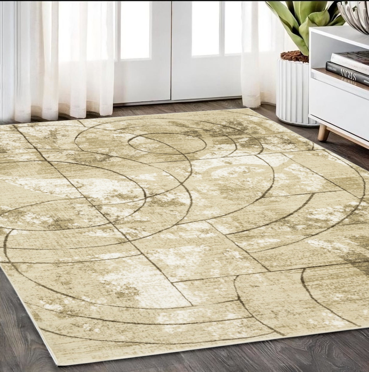 575581 5 x 8 ft. Geometric Rectangle Area Rug, Beige & Brown