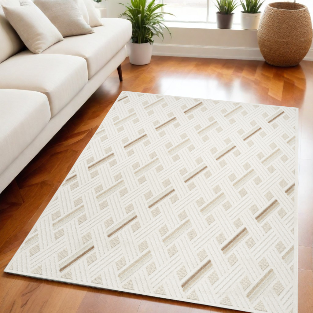 564037 5 x 7 ft. Geometric Rectangle Area Rug, Cream
