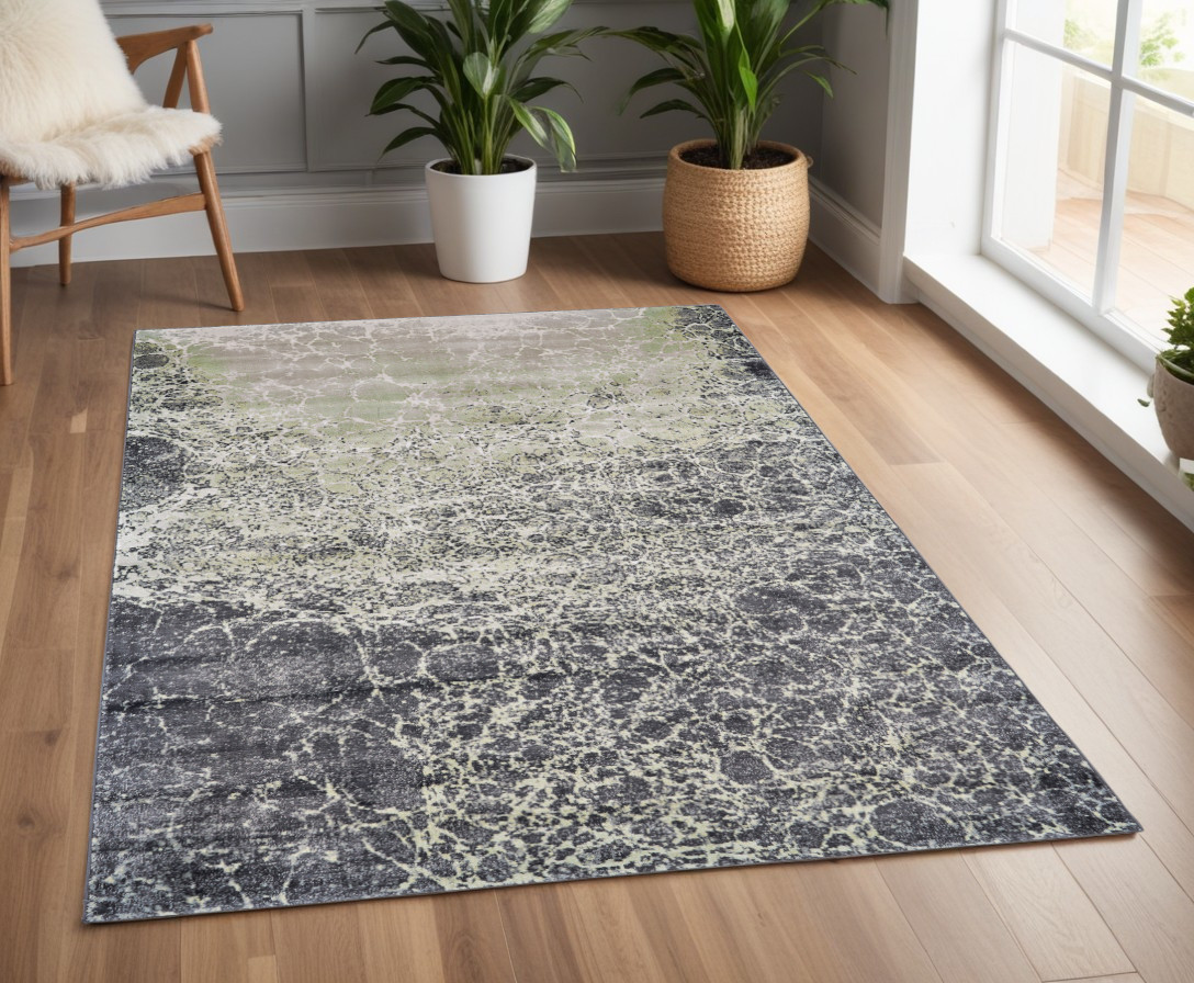 565715 4 x 6 ft. Abstract Power Loom Rectangle Area Rug, Ivory, Gray & Green