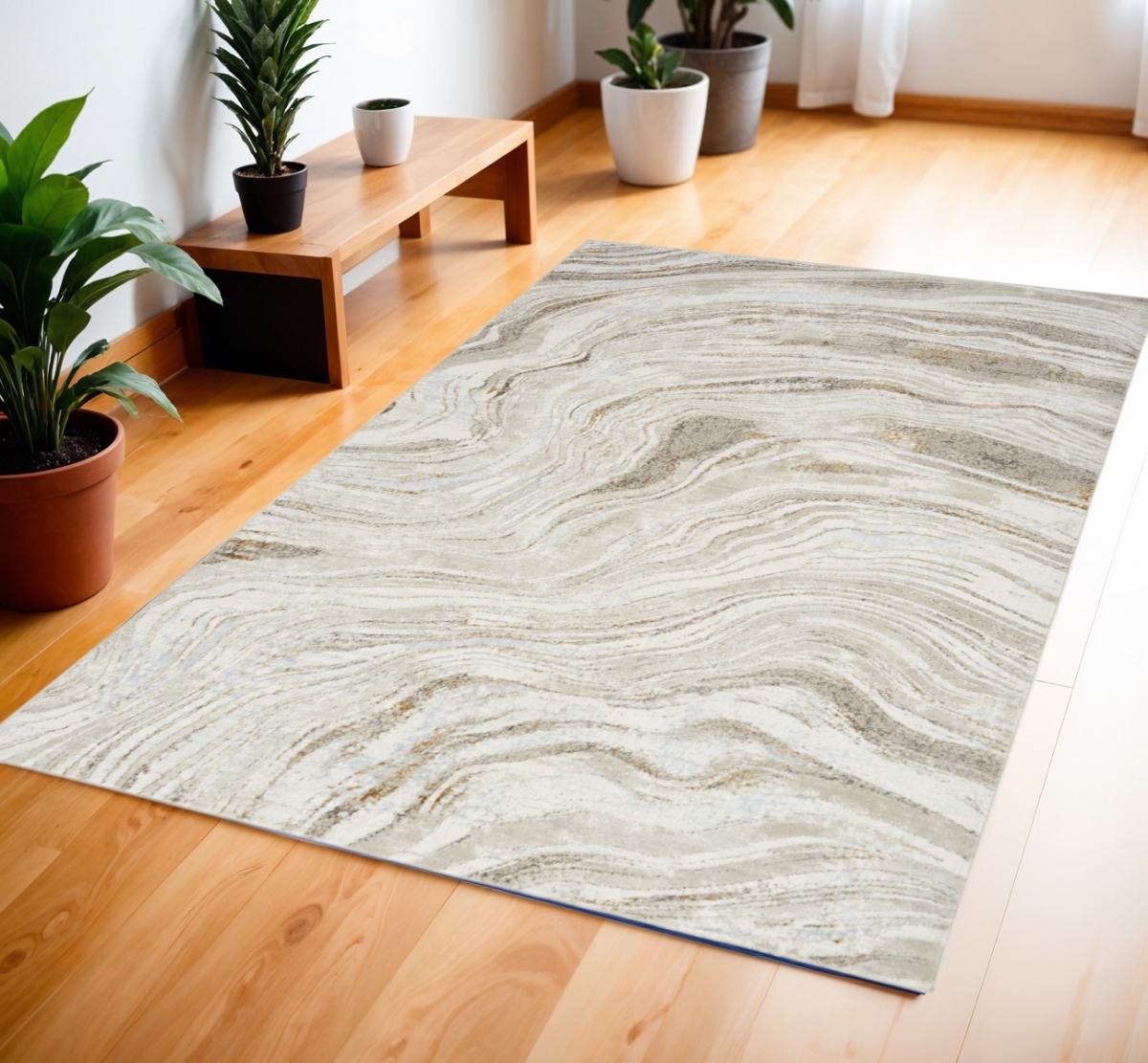 553442 4 x 6 ft. Abstract Non Skid Rectangle Area Rug, Ivory, Gold & Gray
