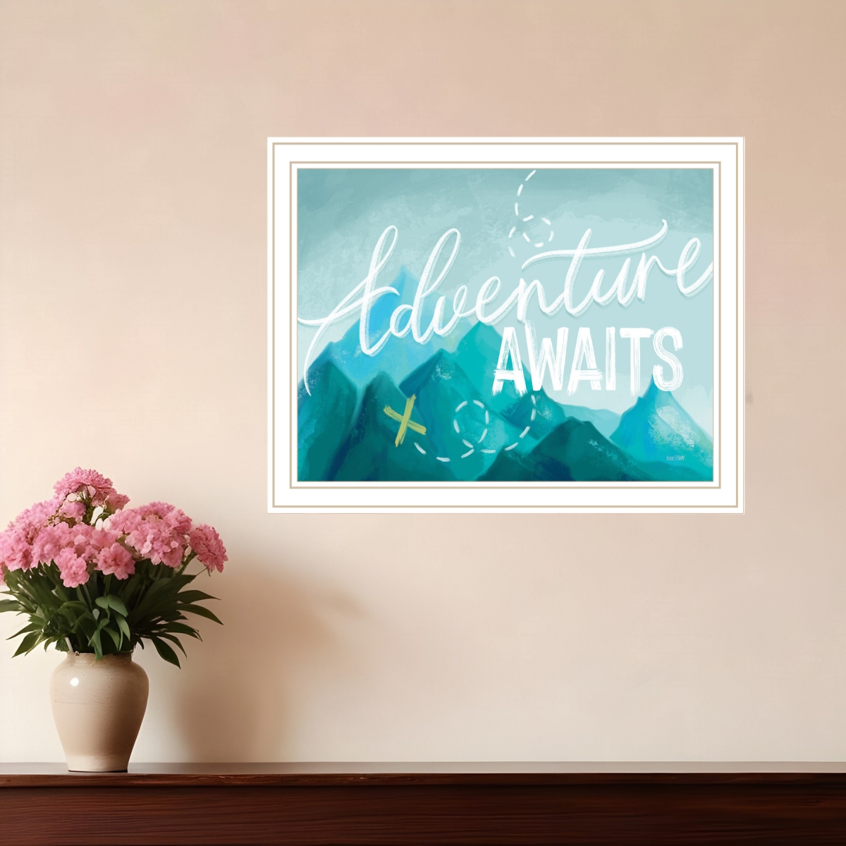 529856 Adventure Awaits White Framed Print Wall Art