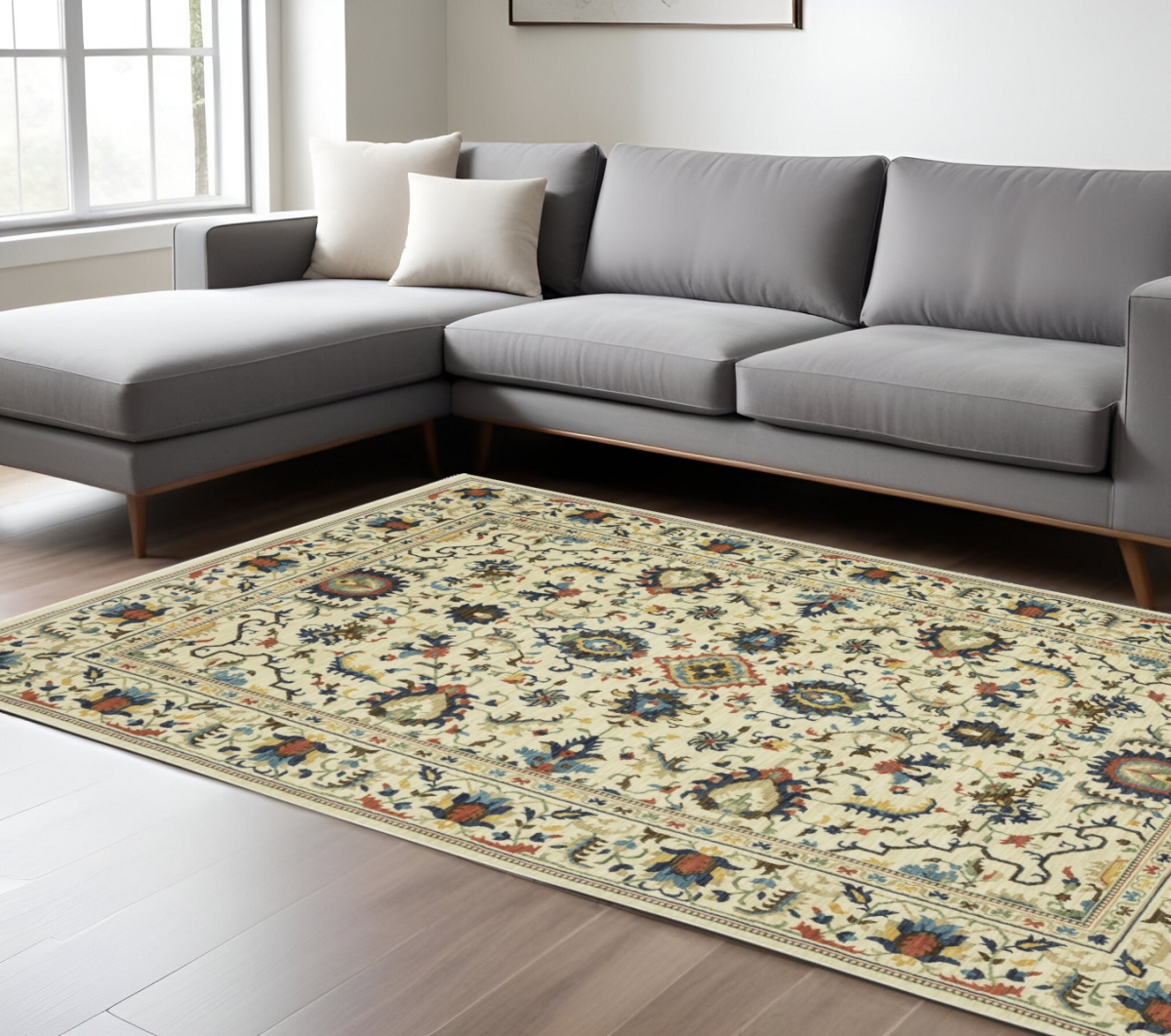 574620 8 x 11 ft. Oriental Rectangle Area Rug with Fringe, Ivory, Blue & Orange
