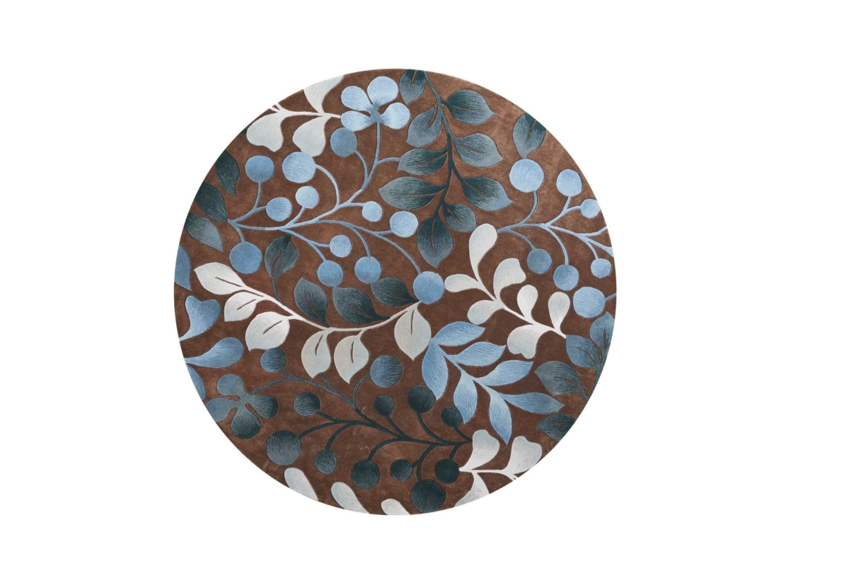 556083 8 ft. Botanical Leaves Round Rug, Brown