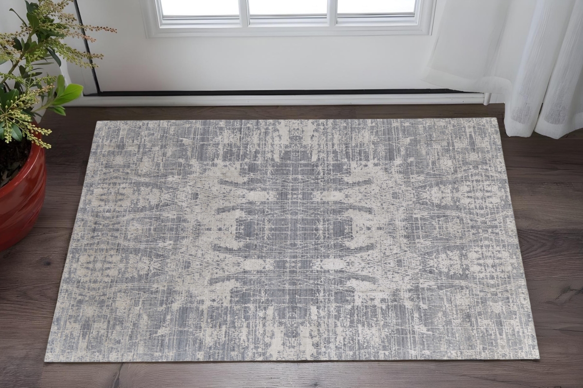 566874 2 x 3 ft. Abstract Hand Woven Worn Faded Rectangle Area Rug, Gray & Silver