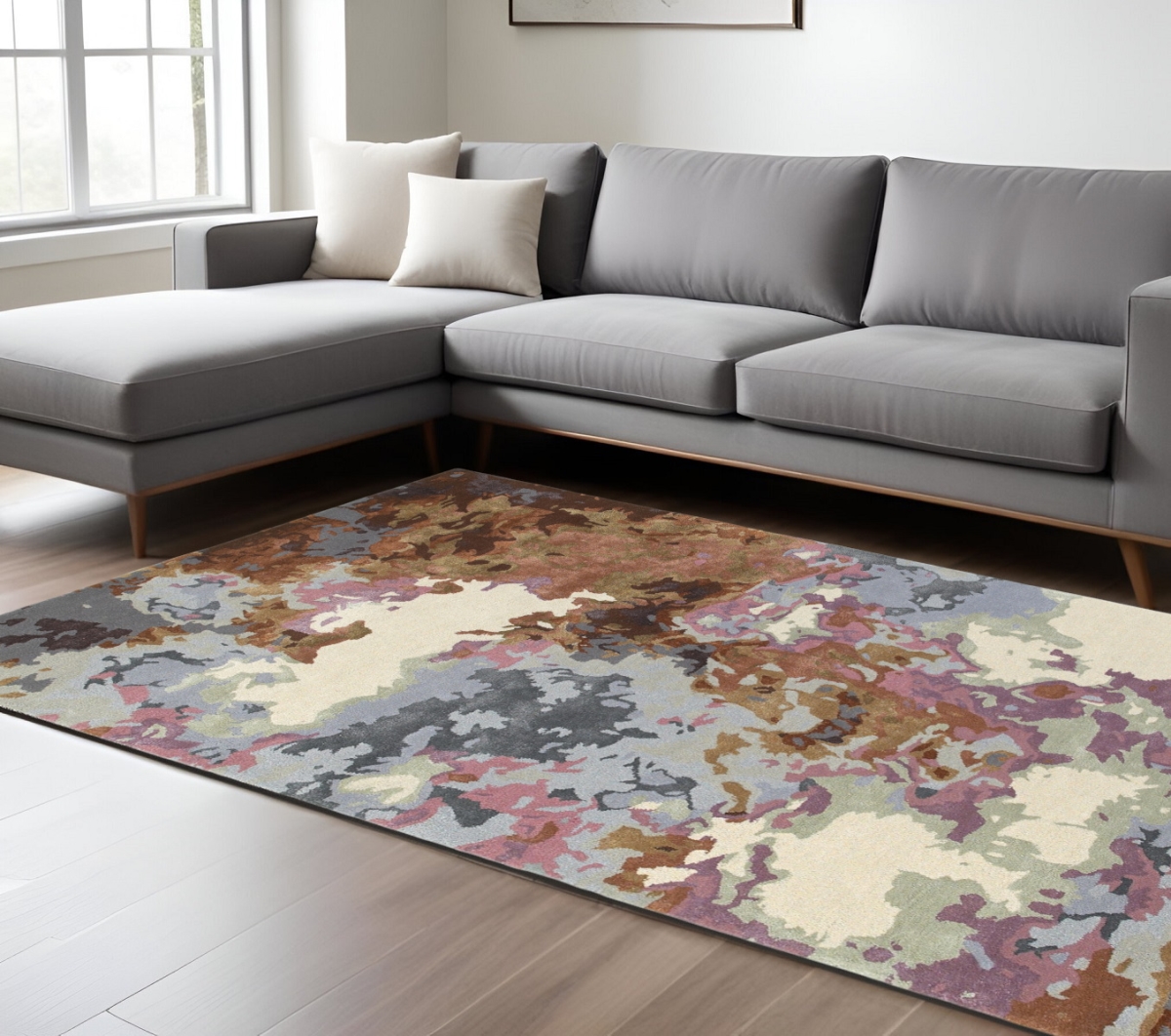 576232 8 x 10 ft. Abstract Hand Tufted Rectangle Area Rug, Blue & Brown