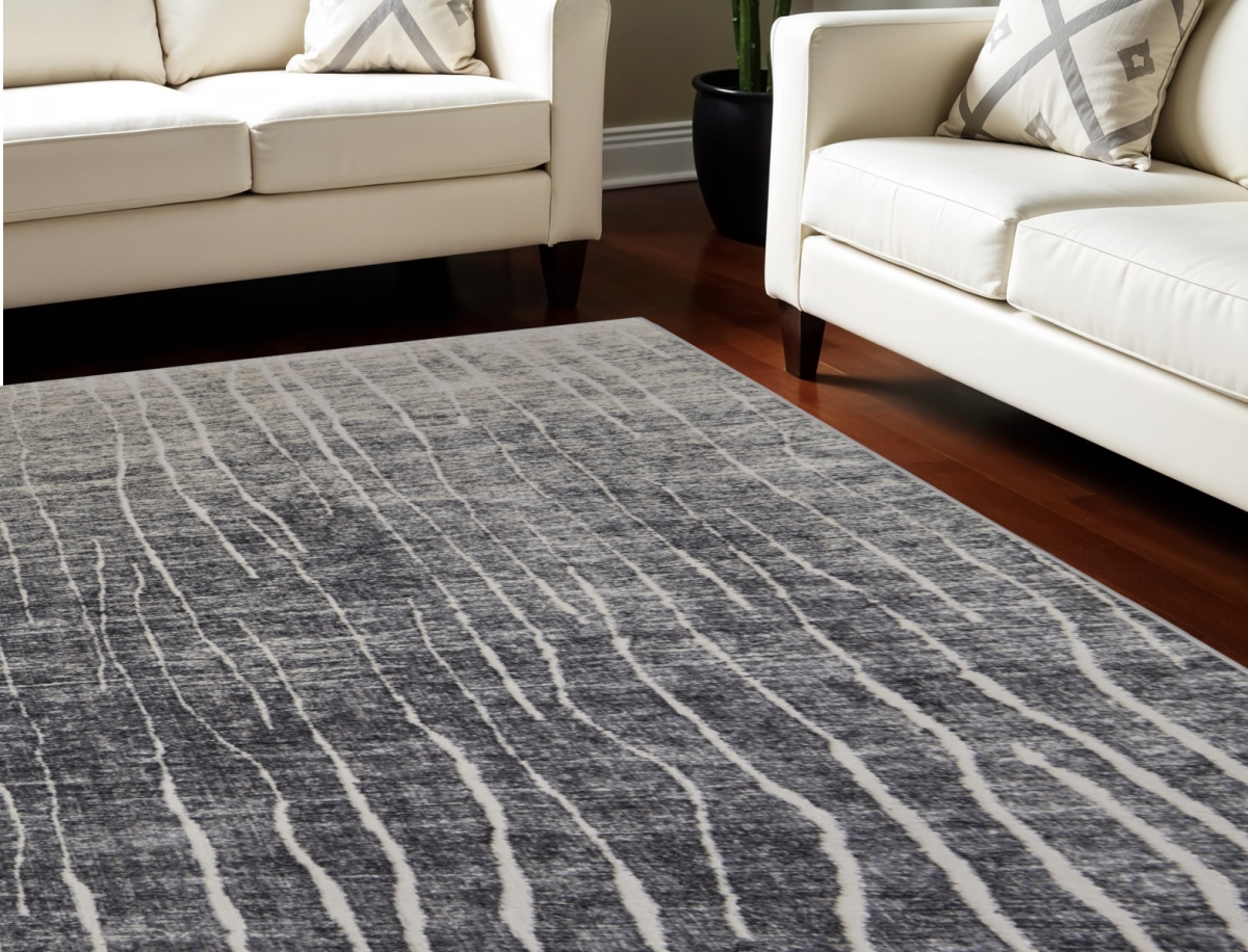565967 8 x 10 ft. Abstract Power Loom Rectangle Area Rug, Ivory, Gray & Black