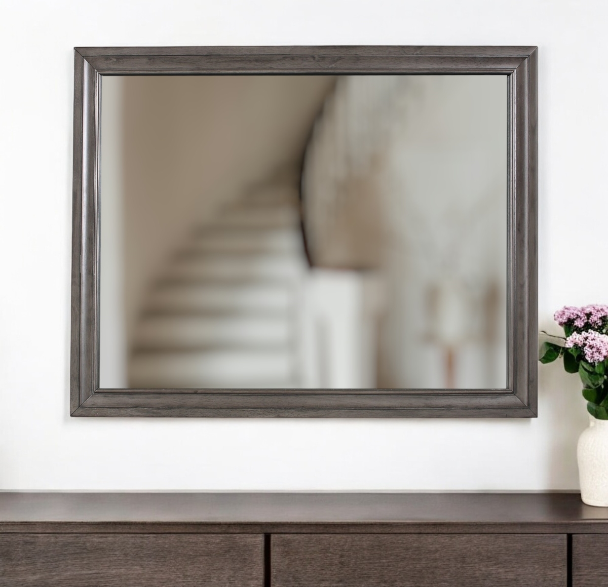 478625 37 in. Gray Wood Framed Accent Mirror