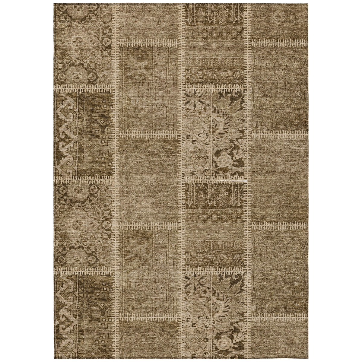 579374 5 x 8 ft. Patchwork Washable Indoor & Outdoor Rectangle Area Rug, Brown & Beige