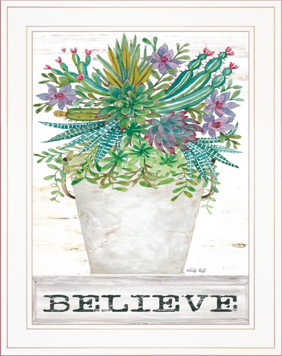 407581 Believe Succulents White Framed Print Wall Art