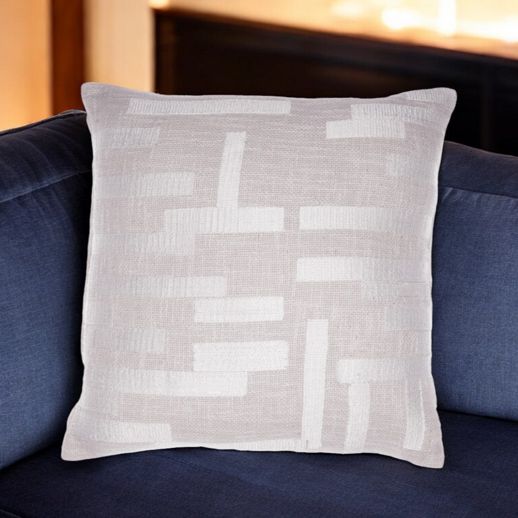 Ivory Geometric Cotton Blend Throw Pillow - 20 in. - Soft & Durable