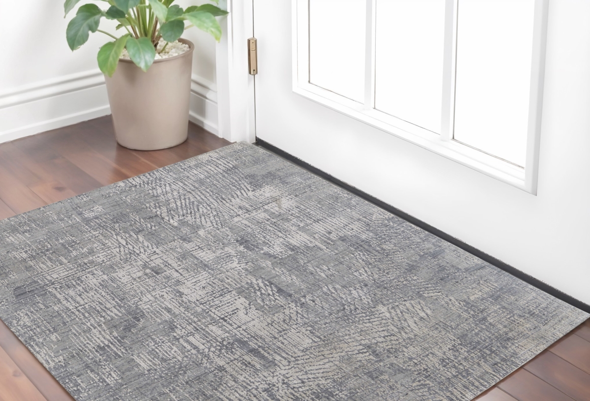 566882 2 x 3 ft. Abstract Hand Woven Worn Faded Rectangle Area Rug, Gray & Silver