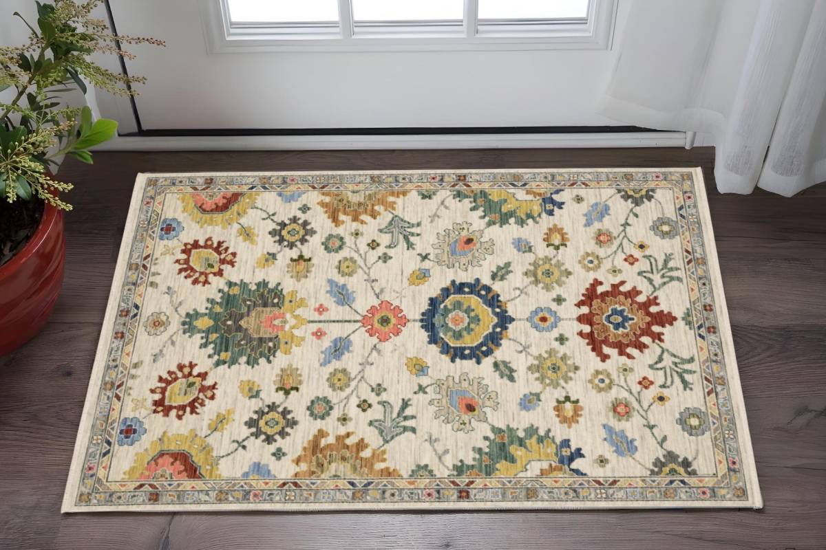 575343 3 x 5 ft. Oriental Rectangle Area Rug with Fringe, Ivory, Blue & Red