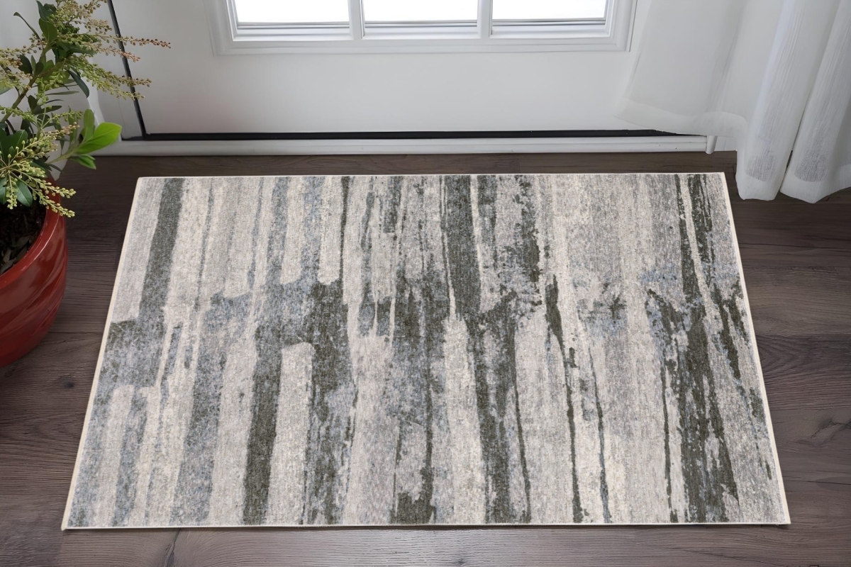 575423 3 x 5 ft. Abstract Rectangle Area Rug with Fringe, Gray & Ivory