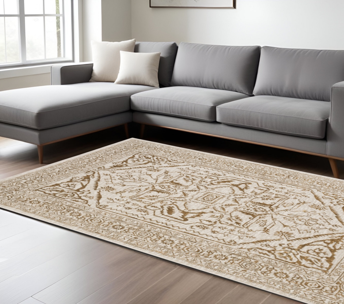 574688 7 x 10 ft. Oriental Rectangle Area Rug, Ivory & Gold