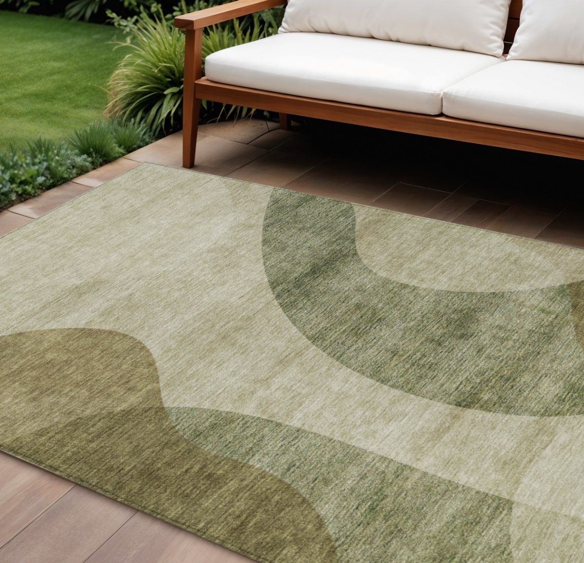 580283 8 x 10 ft. Abstract Washable Indoor & Outdoor Rectangle Area Rug, Beige & Chocolate