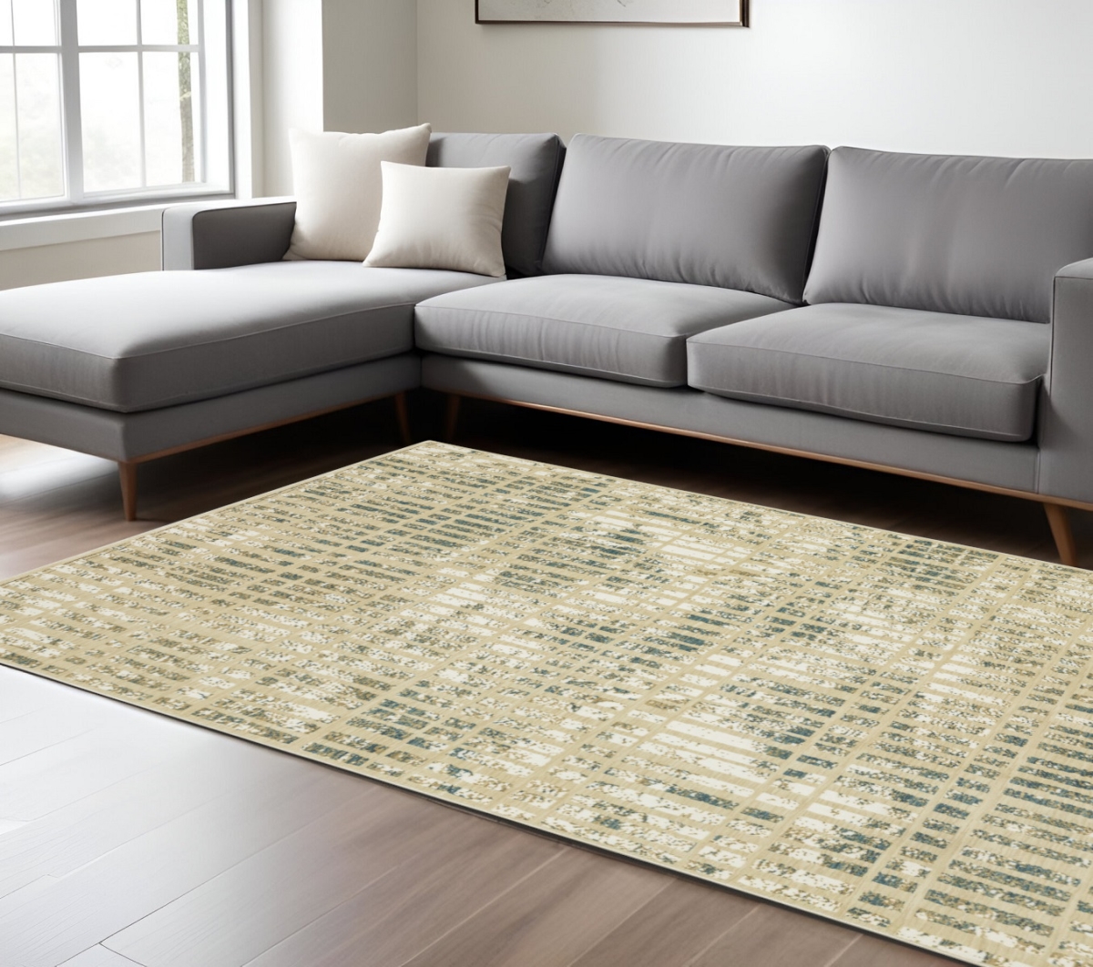 575771 7 x 10 ft. Geometric Rectangle Area Rug, Beige & Blue