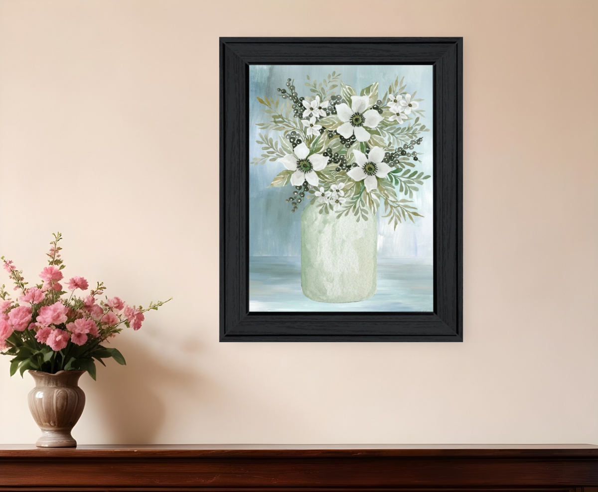 530118 Rectangle White Blooms Black Framed Print Wall Art