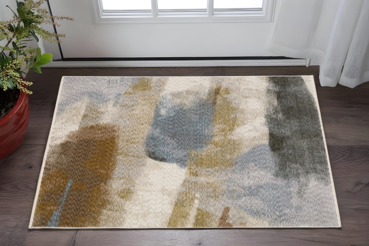 575425 3 x 5 ft. Abstract Rectangle Area Rug with Fringe, Beige & Rust