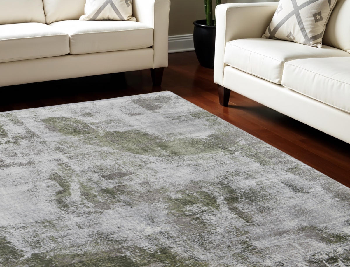 566085 12 x 18 ft. Ikat Power Loom Rectangle Area Rug with Fringe - Gray, Silver & Green