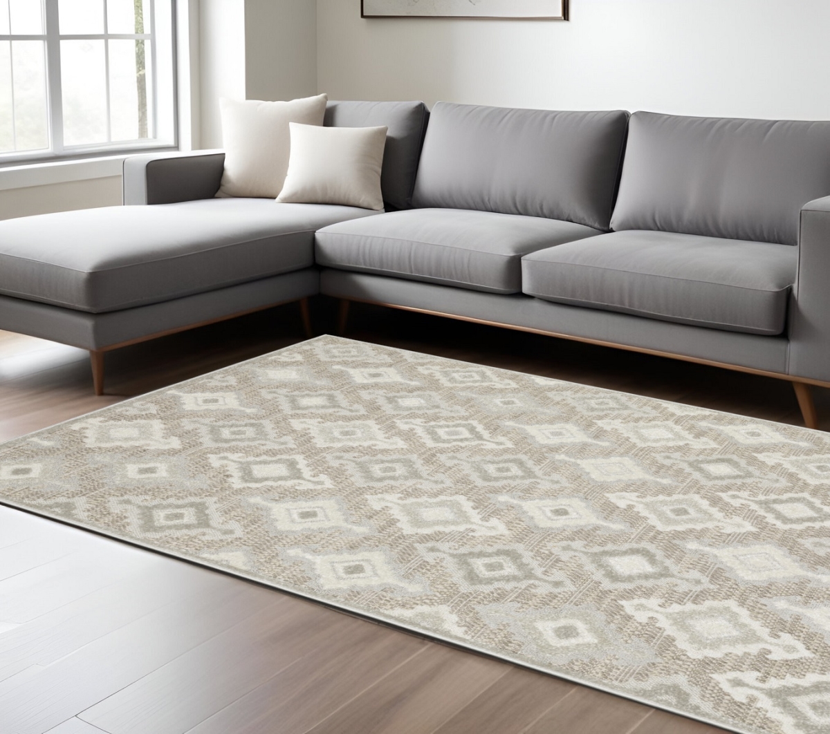 574841 7 x 10 ft. Oriental Rectangle Area Rug, Beige & Gray