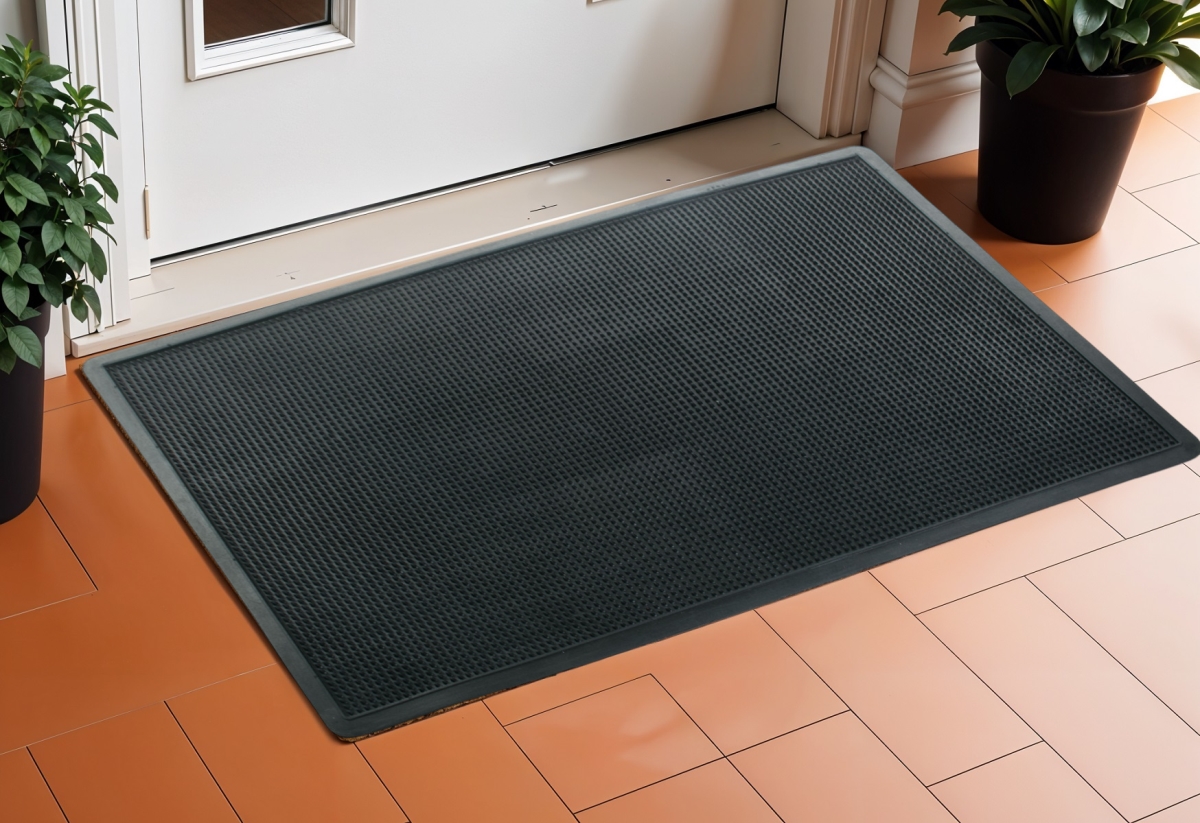 573964 Modern Rectangle 18 x 30 in. Black Rubber Outdoor Door Mat