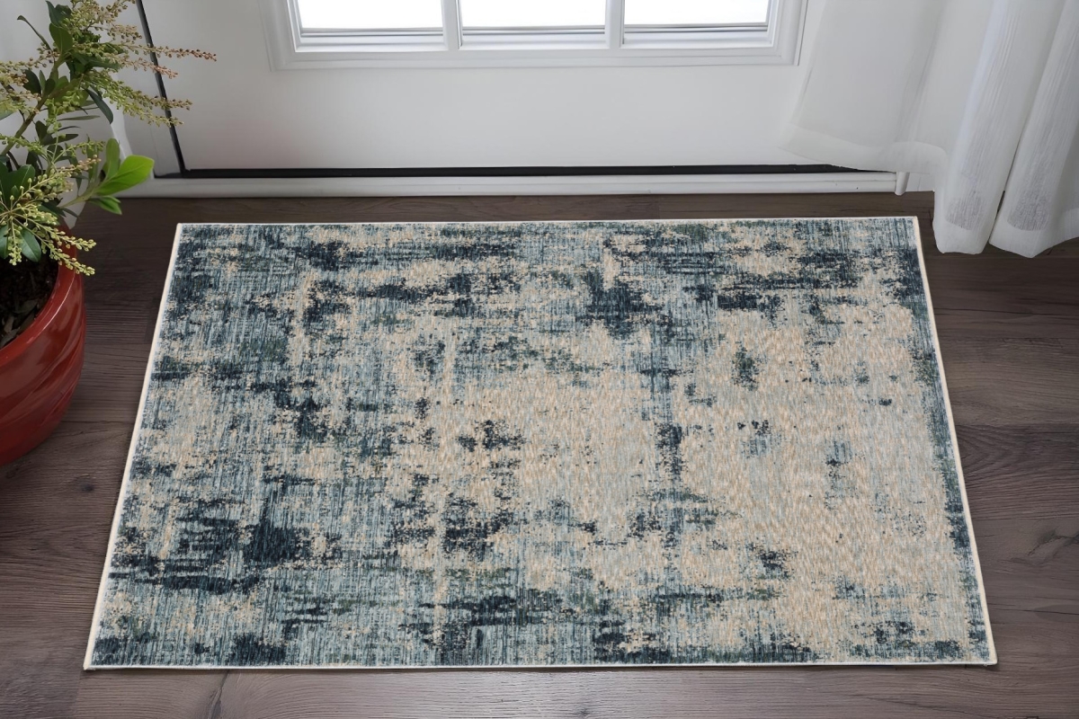 575420 3 x 5 ft. Abstract Rectangle Area Rug with Fringe, Beige & Blue