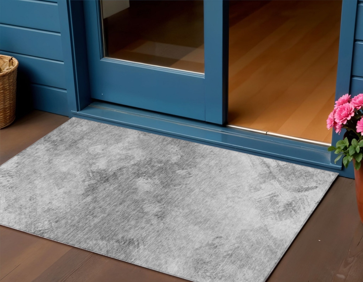 577517 3 x 5 ft. Abstract Washable Indoor & Outdoor Rectangle Area Rug, Silver, Gray & Ivory