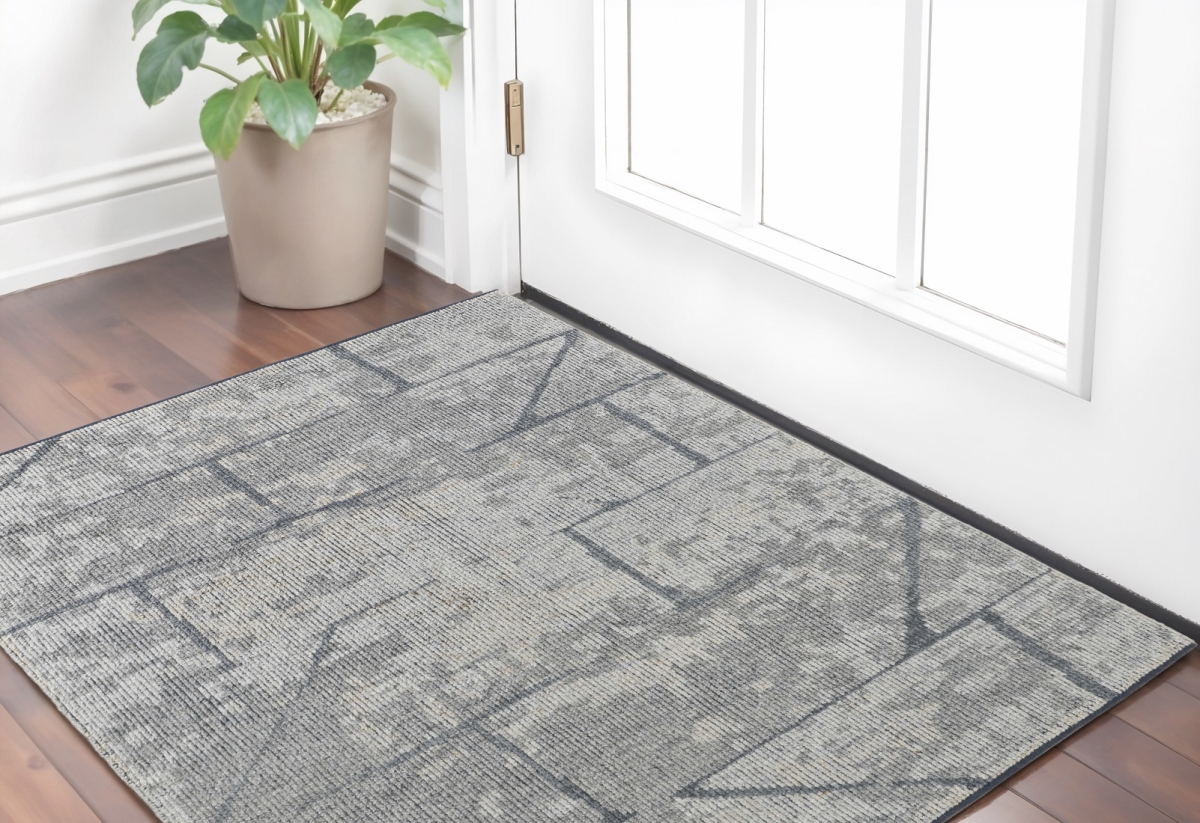 566448 2 x 3 ft. Wool Abstract Hand Knotted Worn Faded Rectangle Area Rug, Gray & Silver
