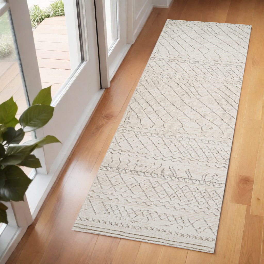 558445 2 x 5 ft. Abstract Distressed Rectangle Area Rug, Gray & Beige